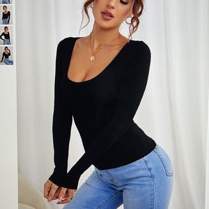 Solid Scoop Neck Fitted Tee